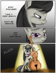 Size: 1200x1553 | Tagged: safe, artist:gunslingerpen, octavia melody, earth pony, pony, comic:allegrezza, fanfic:allegrezza, g4, cello, comic, fanfic art, female, musical instrument, solo, spotlight