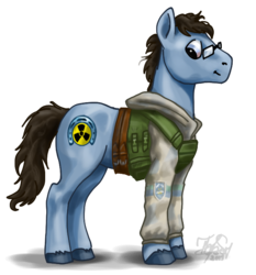 Size: 657x704 | Tagged: safe, artist:thunderboltfire, pony, brony, clothes, crossover, glasses, ionizing radiation warning symbol, military uniform, ponified, radioactive, s.t.a.l.k.e.r., simple background, solo, transparent background