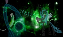 Size: 1001x594 | Tagged: dead source, safe, artist:dovahbruh, queen chrysalis, changeling, changeling queen, g4, crown, double, female, jewelry, planet, regalia, small resolution, space, vector, wallpaper