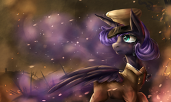 Size: 2500x1500 | Tagged: safe, artist:karmamoonshadow, princess luna, g4, clothes, crying, female, military, solo, uniform