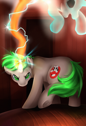 Size: 1720x2533 | Tagged: safe, artist:pridark, oc, oc only, ghost, ghost pony, beam, bustin' makes me feel good, determined, facing you, ghostbuster, ghostbusters, glowing, green eyes, haunted, magic, power, proton beam, proton pack, shooting, turning
