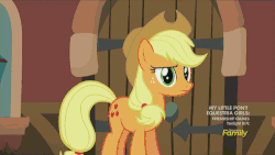 Size: 500x281 | Tagged: safe, screencap, applejack, blue peeler, charlie horse, dragnet shield, jack hammer, pearly stitch, rarity, viola (g4), waxton, winning goal, g4, made in manehattan, animated, charlie brown, concession stand, discovery family, discovery family logo, lucy's advice booth, male, peanuts, raised eyebrow, stallion, stool