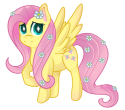 Size: 1024x907 | Tagged: safe, artist:sleep-powder, fluttershy, g4, female, flower, flower in hair, simple background, smiling, solo, wingding eyes