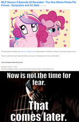 Size: 831x1284 | Tagged: safe, pinkie pie, princess cadance, equestria daily, g4, the one where pinkie pie knows, bane, baneposting, impact font, meme, slowpoke, synopsis, the dark knight rises