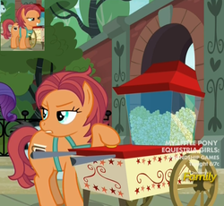 Size: 1164x1069 | Tagged: safe, screencap, chock-full carafe, earth pony, pony, g4, made in manehattan, my little pony: friendship is magic, season 5, apron, chubby, clothes, discovery family logo, female, mare, plump, popcorn, vendor