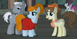 Size: 1173x591 | Tagged: safe, screencap, bruce mane, joan pommelway, pegasus olsen, peggy holstein, roger silvermane, silver berry, sterling silver, earth pony, pony, g4, made in manehattan, season 4, background pony, clothes, dollar sign, earring, female, hat, joan holloway, mad men, male, mare, neckerchief, necklace, necktie, peggy olson, piercing, roger sterling, shawl, stallion