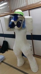 Size: 576x1024 | Tagged: safe, dj pon-3, vinyl scratch, human, anthro, g4, clothes, cosplay, costume, fursuit, irl, irl human, photo