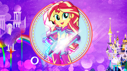 Size: 1920x1080 | Tagged: safe, artist:illumnious, artist:javkiller, artist:pinkiespartygirl, sunset shimmer, equestria girls, g4, my little pony equestria girls: friendship games, canterlot, clothes, cloudsdale, female, hand on hip, looking at you, open mouth, solo, wallpaper