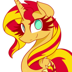 Size: 1000x1000 | Tagged: safe, artist:alicornoverlord, sunset shimmer, pony, unicorn, g4, female, looking at you, smiling, solo