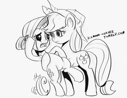 Size: 726x561 | Tagged: safe, artist:grissaecrim, applejack, rarity, g4, made in manehattan, applejack's damaged hat, armpits, crying, grayscale, monochrome, scene interpretation