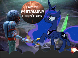 Size: 1000x750 | Tagged: safe, princess luna, alien, g4, crow t robot, mike nelson, mystery science theater 3000, pun, this island earth, tom servo