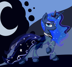 Size: 2787x2601 | Tagged: safe, artist:sapsan, princess luna, g4, bedroom eyes, clothes, dress, female, high res, looking at you, palindrome get, raised hoof, smiling, solo