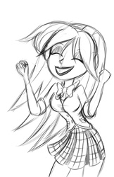 Size: 719x1111 | Tagged: safe, artist:faroth, lemon zest, equestria girls, g4, my little pony equestria girls: friendship games, clothes, crystal prep shadowbolts, dancing, female, happy, headphones, monochrome, music, sketch, skirt, solo