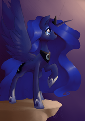 Size: 2118x3000 | Tagged: safe, artist:atryl, artist:php7, princess luna, alicorn, pony, g4, cute, female, high res, profile, raised hoof, solo, speedpaint, spread wings