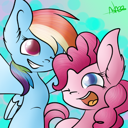 Size: 900x900 | Tagged: safe, artist:ashee, pinkie pie, rainbow dash, g4, selfie