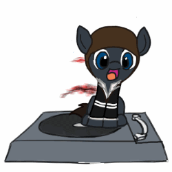 Size: 440x440 | Tagged: artist needed, safe, pony, [prototype], alex mercer, animated, clothes, crossover, cute, hoodie, ponified, record player, solo, spinning, turntable pony