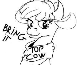 Size: 950x800 | Tagged: safe, arizona (tfh), cow, them's fightin' herds, black and white, community related, drawfag, female, grayscale, monochrome, sketch, solo, top gun