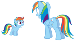 Size: 900x506 | Tagged: safe, artist:immortaltanuki, rainbow dash, scootaloo, g4, palette swap, scootobsession, simple background, transparent background, vector