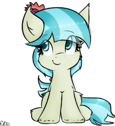 Size: 1280x1404 | Tagged: safe, artist:freefraq, coco pommel, earth pony, pony, g4, cute, female, fluffy, looking up, mare, signature, simple background, sitting, smiling, solo, transparent background