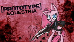 Size: 1920x1080 | Tagged: safe, artist:voids-edge, pinkie pie, g4, [prototype], clothes, cosplay, crossover, female, pinkamena diane pie, solo, wallpaper