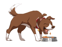 Size: 1644x1242 | Tagged: safe, artist:masak9, winona, dog, g4, eating, female, japanese, karaage, simple background, solo, transparent background