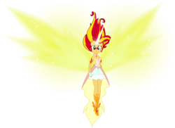 Size: 6000x4379 | Tagged: safe, artist:alicornoverlord, sunset shimmer, equestria girls, g4, my little pony equestria girls: friendship games, .ai available, .svg available, absurd resolution, clothes, daydream shimmer, dress, female, fingerless gloves, gloves, high heels, horn, looking at you, simple background, skirt, solo, transparent background, vector, wings