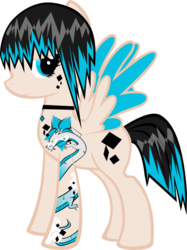 Size: 454x607 | Tagged: safe, artist:kaleidoscopecolor, oc, oc only, oc:mirror blade, necklace, solo, tattoo