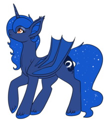 Size: 500x582 | Tagged: safe, artist:lulubell, princess luna, alicorn, bat pony, bat pony alicorn, pony, g4, colored hooves, ear tufts, female, lunabat, race swap, simple background, solo, transparent background