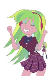 Size: 465x720 | Tagged: safe, artist:faroth, lemon zest, equestria girls, g4, my little pony equestria girls: friendship games, clothes, color, crystal prep academy, cute, dancing, female, happy, headphones, skirt, solo, uniform, zestabetes