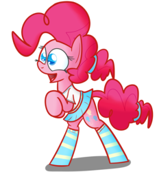 Size: 1741x1900 | Tagged: safe, artist:mr-degration, pinkie pie, g4, clothes, female, happy, shirt, simple background, skirt, socks, solo, striped socks, transparent background
