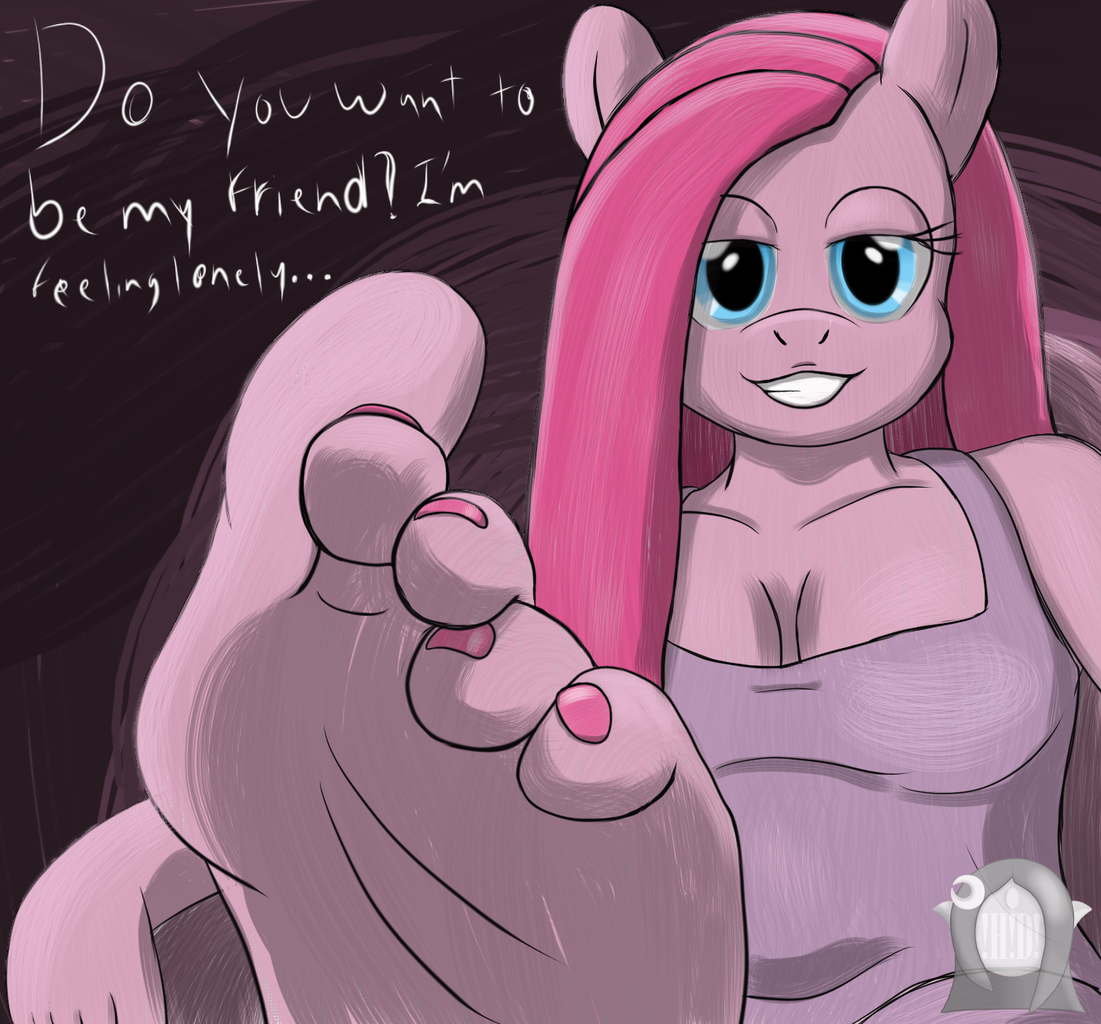 989362 - suggestive, artist:php32, pinkie pie, earth pony, anthro,  plantigrade anthro, g4, barefoot, breasts, busty pinkie pie, cleavage,  dialogue, feet, foot fetish, foot focus, messy, nail polish, pinkamena  diane pie, toenail polish,