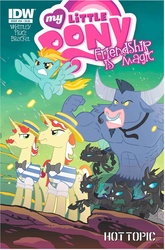 Size: 1040x1576 | Tagged: safe, artist:tony fleecs, idw, official comic, flam, flim, iron will, lightning dust, changeling, minotaur, pegasus, pony, unicorn, g4, siege of the crystal empire, spoiler:comic, spoiler:comic34, cover, female, flim flam brothers, hot topic, male, mare, necktie, nose piercing, nose ring, piercing, septum piercing, stallion