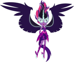 Size: 6000x5054 | Tagged: safe, artist:magister39, sci-twi, twilight sparkle, equestria girls, g4, my little pony equestria girls: friendship games, absurd resolution, bare shoulders, clothes, dress, female, fist, horn, inkscape, midnight sparkle, necklace, open mouth, simple background, sleeveless, solo, strapless, transparent background, vector, wings