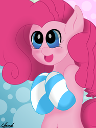 Size: 1224x1632 | Tagged: safe, artist:edgar2225, pinkie pie, g4, belly button, blushing, clothes, cute, diapinkes, female, happy, looking at you, open mouth, smiling, socks, solo, striped socks
