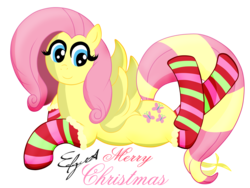 Size: 4288x3216 | Tagged: safe, artist:edgar2225, fluttershy, g4, anatomically incorrect, christmas, clothes, cute, female, incorrect leg anatomy, looking at you, smiling, socks, solo, striped socks