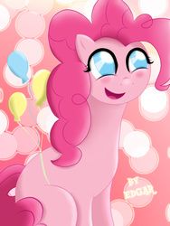 Size: 3216x4288 | Tagged: safe, artist:edgar2225, pinkie pie, g4, balloon, blushing, cute, daaaaaaaaaaaw, diapinkes, female, happy, open mouth, smiling, solo