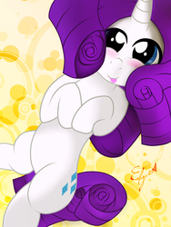Size: 3216x4288 | Tagged: safe, artist:edgar2225, rarity, g4, :p, blushing, cute, female, looking at you, on back, smiling, solo, tongue out