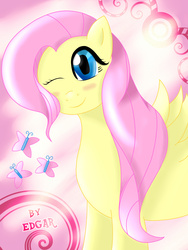Size: 3216x4288 | Tagged: safe, artist:edgar2225, fluttershy, g4, blushing, cute, female, looking at you, one eye closed, shyabetes, smiling, solo, wink
