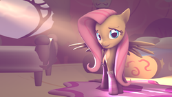 Size: 1920x1080 | Tagged: safe, artist:star-lightstarbright, fluttershy, g4, 3d, bed, clothes, crepuscular rays, cute, female, grin, looking at you, shyabetes, smiling, socks, solo, source filmmaker, spread wings, striped socks, window