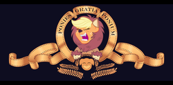 Size: 6095x3000 | Tagged: safe, artist:discorded, applejack, big cat, lion, pony, g4, scare master, absurd resolution, animal costume, applelion, closing logo, clothes, costume, female, lion costume, logo parody, metro-goldwyn-mayer, mgm, missing freckles, nightmare night, nightmare night costume, parody, roar, solo