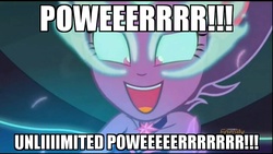 Size: 720x405 | Tagged: safe, edit, edited screencap, screencap, sci-twi, twilight sparkle, equestria girls, g4, my little pony equestria girls: friendship games, emperor palpatine, image macro, meme, midnight sparkle, midnight sparkle's lines, star wars, star wars: revenge of the sith, unlimited power