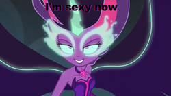 Size: 1080x606 | Tagged: safe, edit, edited screencap, screencap, sci-twi, twilight sparkle, friendship is witchcraft, equestria girls, g4, my little pony equestria girls: friendship games, bedroom eyes, caption, glowing eyes, image macro, meme, midnight sparkle, midnight sparkle's lines, sexy