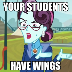 Size: 500x500 | Tagged: safe, screencap, principal abacus cinch, equestria girls, g4, my little pony equestria girls: friendship games, canterlot high, captain obvious, caption, cropped, image macro, impact font, magic, meme, wings
