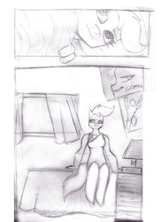 Size: 1696x2333 | Tagged: safe, scootaloo, anthro, unguligrade anthro, g4, bed, female, layout, monochrome, older, preview, sitting, sketch, solo, the dashies, traditional art, window