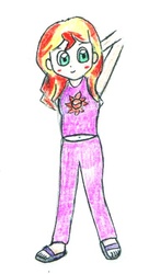 Size: 382x656 | Tagged: safe, anonymous artist, sunset shimmer, equestria girls, g4, belly button, blushing, feet, female, midriff, sandals, solo, traditional art
