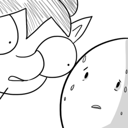 Size: 660x660 | Tagged: safe, artist:tjpones, oc, oc only, oc:hose wife, oc:richard, human, grayscale, jesus christ how horrifying, meme, monochrome, nervous, quality, reaction image, special eyes, stare, stick figure, stylistic suck, sweat, tumblr, what has science done, worried