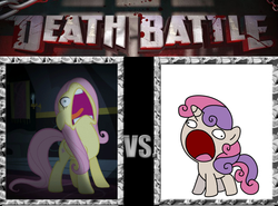 Size: 651x481 | Tagged: safe, fluttershy, sweetie belle, g4, my little pony: friendship is magic, scare master, death battle, exploitable meme, faic, flutterscream, meme, sweetie derelle