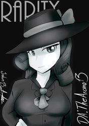 Size: 724x1023 | Tagged: safe, artist:noisyvox, rarity, human, g4, rarity investigates, detective, detective rarity, female, humanized, monochrome, noir, solo