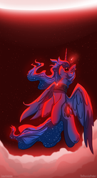 Size: 1600x2935 | Tagged: safe, artist:dracojayproduct, princess luna, g4, black sclera, blood moon, female, flying, moon, solo