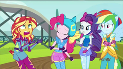 Size: 1920x1080 | Tagged: safe, screencap, pinkie pie, rainbow dash, rarity, sunset shimmer, equestria girls, g4, my little pony equestria girls: friendship games, angry, female, lol, why she so angry?